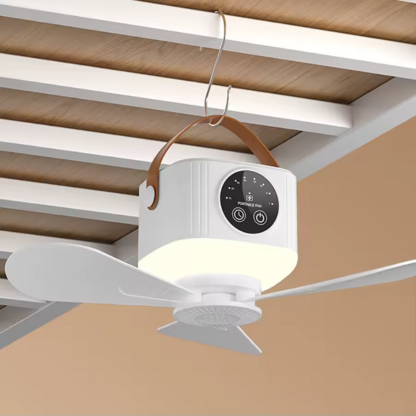 Rechargeable USB Ceiling Fan with Light & Timer (4 Speed)