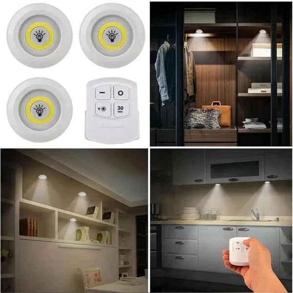 Pack of 3 LED Tap Lights with Remote (Self-Adhesive)