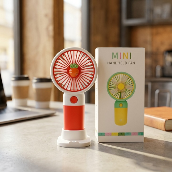 Mini Portable Handheld Fan with Desktop Base (Carrot Design)
